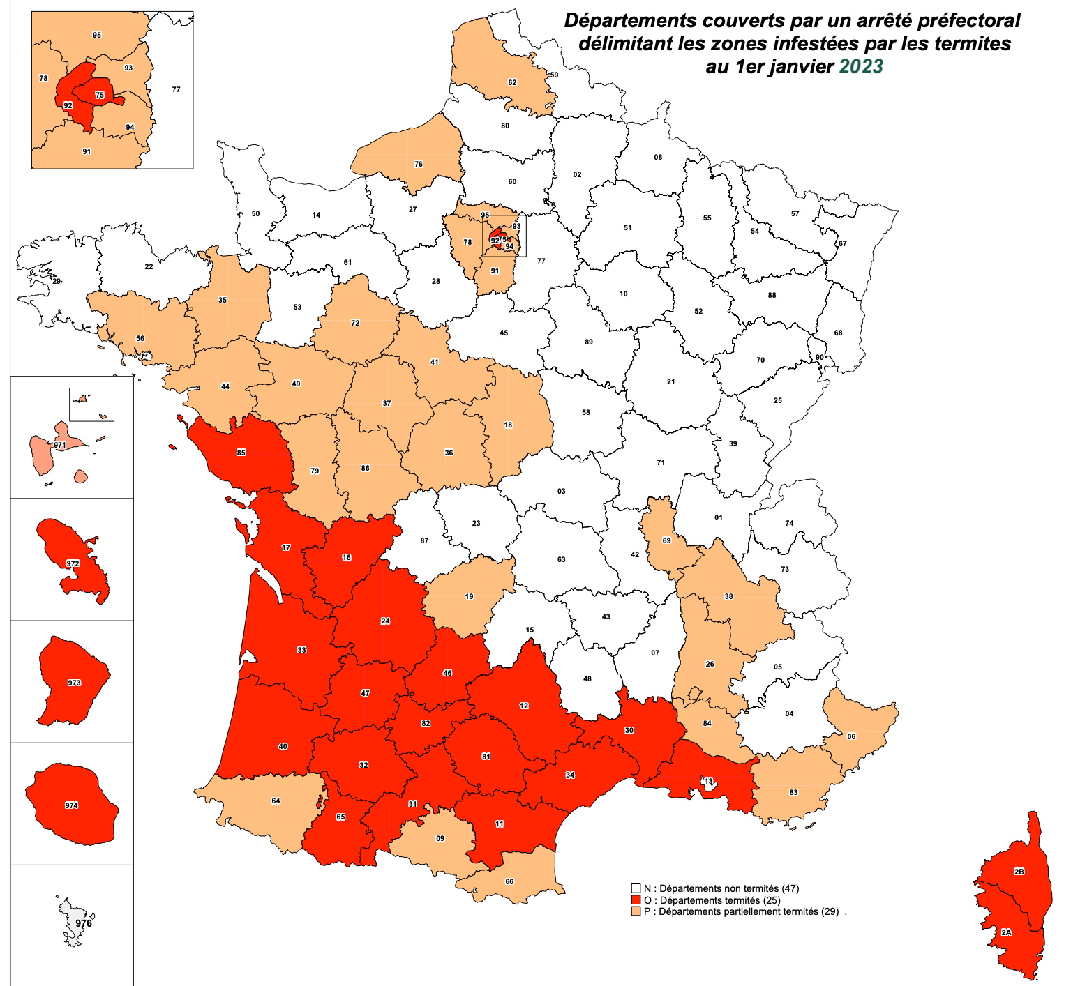 Départements infestés par les termites