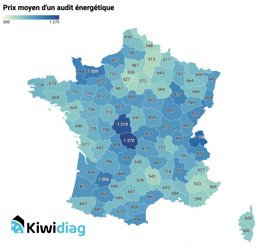 Carte des prix moyen du DPE pour un appartement 3 pièces